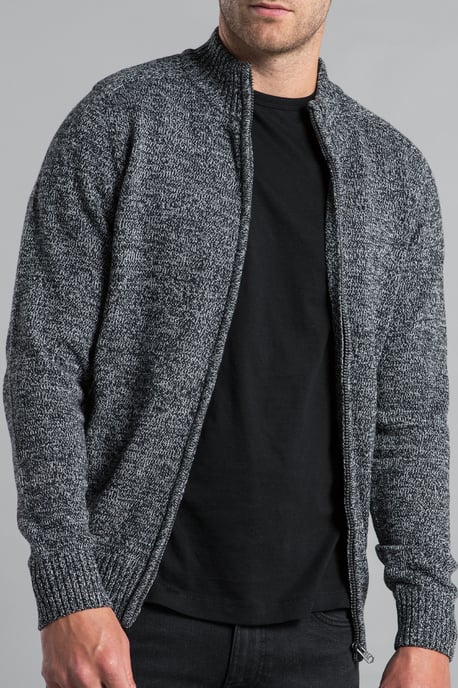 Black Recycled Cotton Blend Zip-Through Cardigan