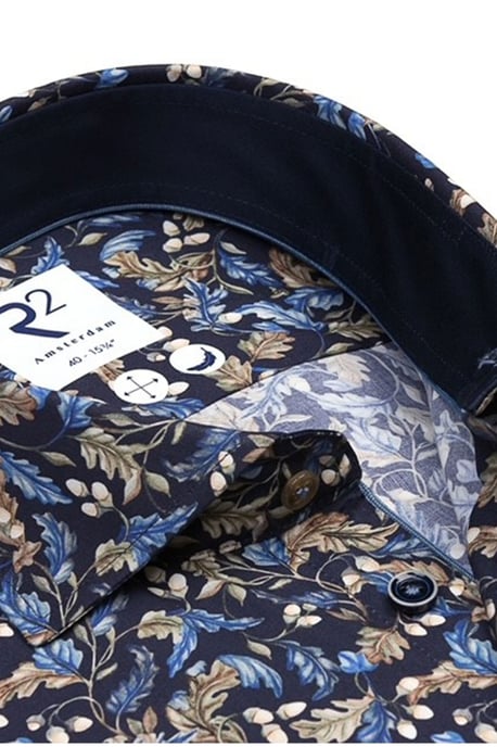 R2 Acorn Print Long Sleeved Shirt Navy