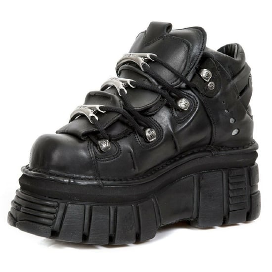 NEW ROCK 106-S29 TOWER SHOES Metallic Black Leather Biker Punk Gothic Boots