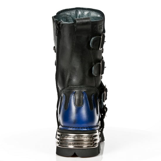 New Rock Unisex Black/Blue Leather Gothic Biker Skull Boots-107-C5