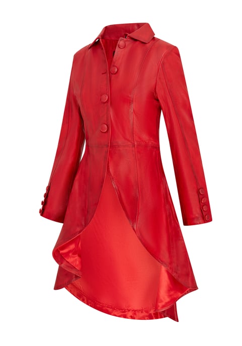 Womens Red Gothic Full Length Victorian Leather Coat - Vantaa