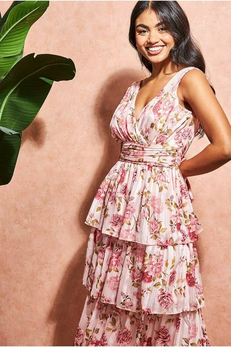 Tiered Chiffon Floral Maxi