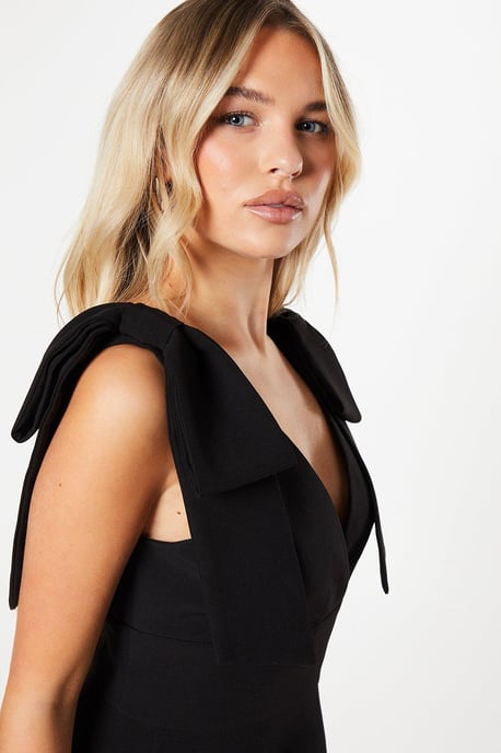 Petite Bow Shoulder Crepe Mini Dress - Image 4