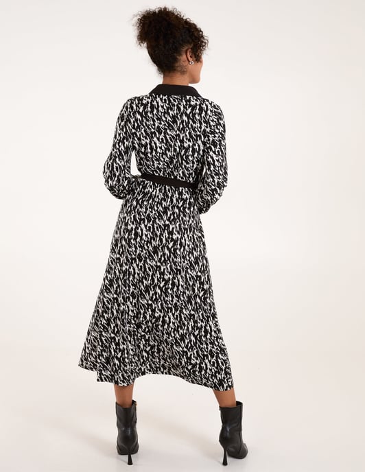 Contrast Midi Shirt Belted Dress