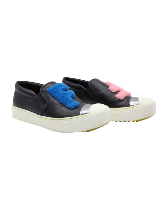 Fendi FF Shearling Fur Slip-On Sneaker in Black Leather - Image 3