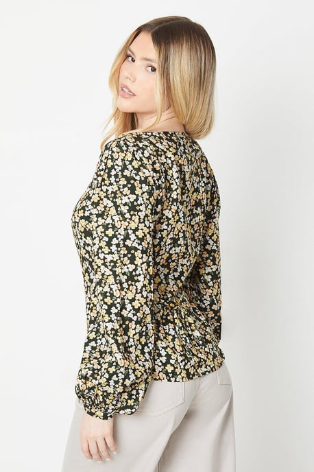Ditsy Button Long Sleeve Blouse