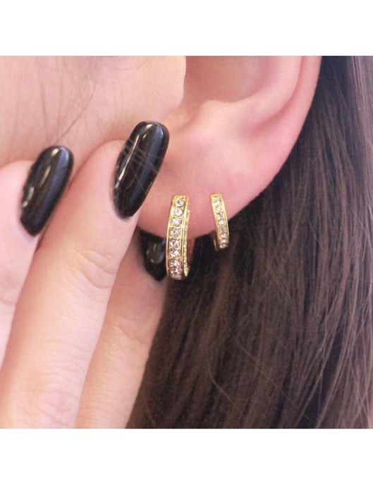 Circle Hoop Earrings - Gold and Crystal - Image 2