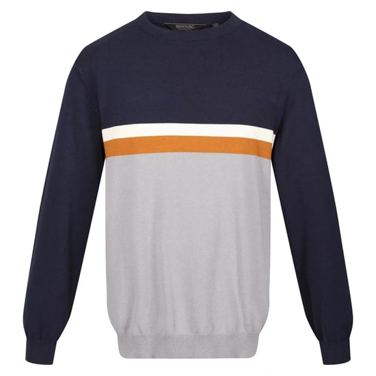 Regatta Mens Kaelen Colour Block Knitted Jumper (Navy/Storm Grey)