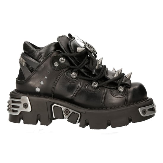 New Rock Black Leather Spiked Ankle Boots-110-S1