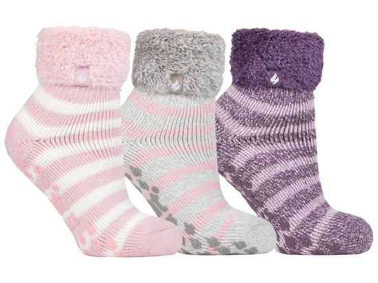 Womens Fluffy Slipper Bed Socks with Grips | Heat Holders | 3 Pair Multipack | Ladies Warm Fleece Lined Non Slip Socks | Winter Gifts for Her - Pack 8 - Image 1