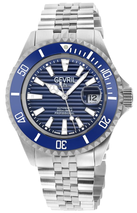 Gevril Men's Chamber 42601 Swiss Automatic Sellita SW200 Blue Dial Date Stainless Steel Watch