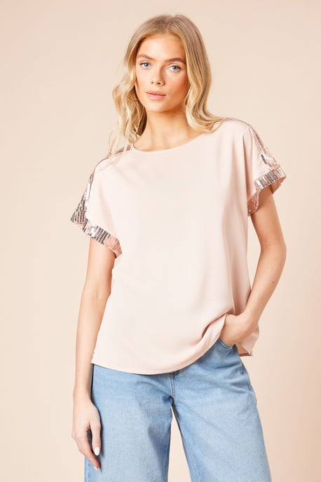 Short Sleeve T-Shirt Sequin Blouse