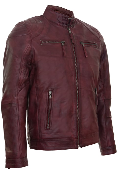 Leather biker racing jacket with zipper