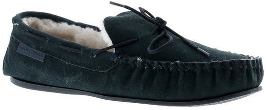 Hush puppies allie leer dames mocassin memory foam faux fur navy - Image 1