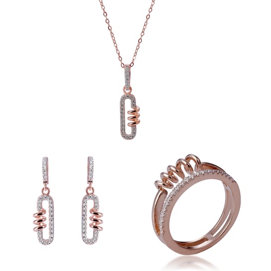 Orphelia 'Gigi' Dames 925 Sterling Zilveren Set: Halsketting + Oorbellen + Ring - Roze SET-7438 - Image 1