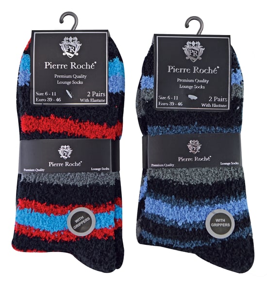 4 par sängstrumpor för herrar |Thermal Anti Slip Fuzzy Slipper Socks - Blå / röd rand - Image 2