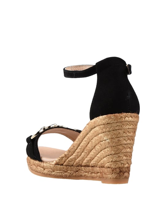 Gaimo Black Leather Espadrille Wedges