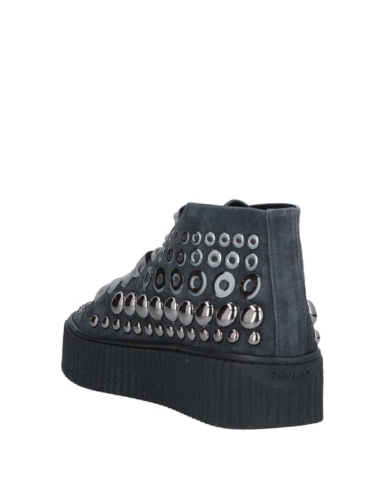 Pinko Steel Grey Leather Studded Sneakers