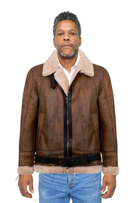 Mens Vintage Brown Sheepskin Aviator Jacket- KANSAS