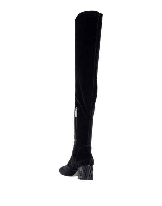 Pollini Black Chenille Over The Knee Boots