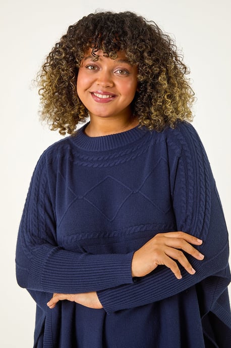 Curve High Neck Cable Knit Poncho - Image 4