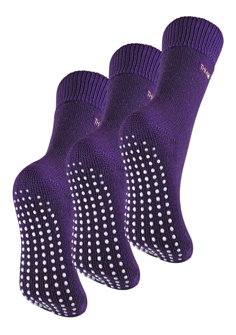 THMO - 3 Pair Womens Fleece Lined Breathable Slipper Socks - Purple - Image 1