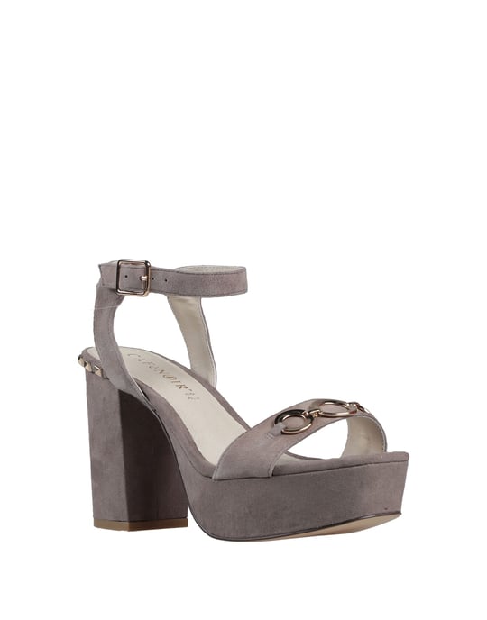 Cafenoir Grey Leather Studded Heeled Sandals