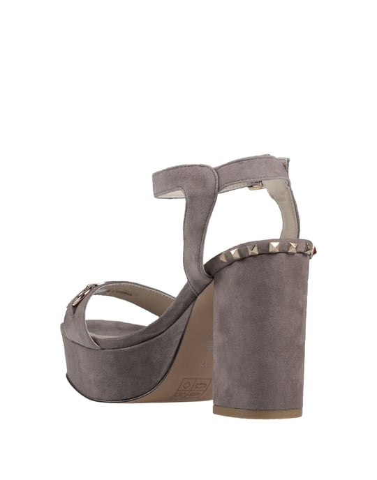 Cafenoir Grey Leather Studded Heeled Sandals