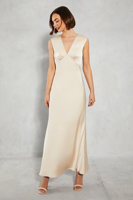 Satin Open Back Detail Maxi Bridesmaids Dress - Image 1