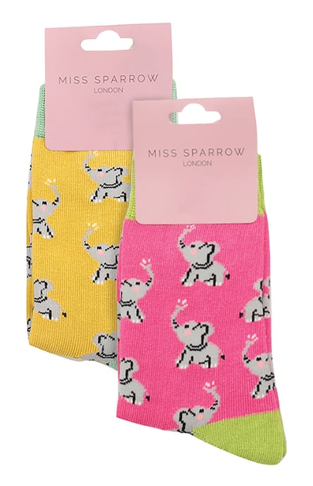 Miss Sparrow - 2 Pack Girls Bamboo Animal Patterned Socks - Elephants - Image 2