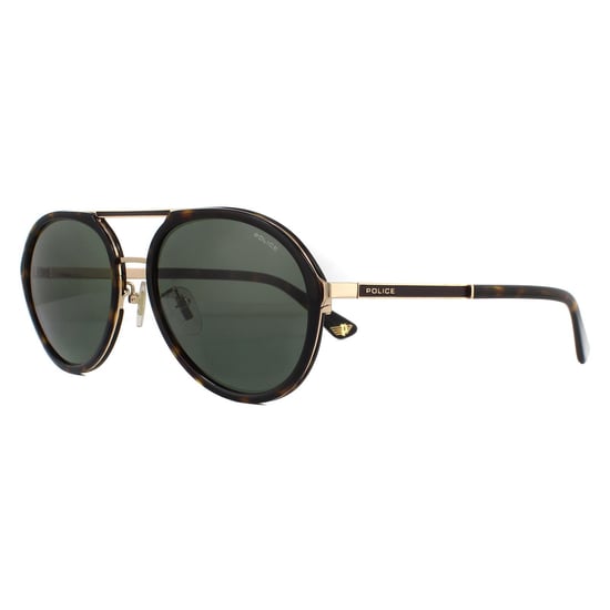 Police Aviator Mens Shiny Rose Gold Green Sunglasses