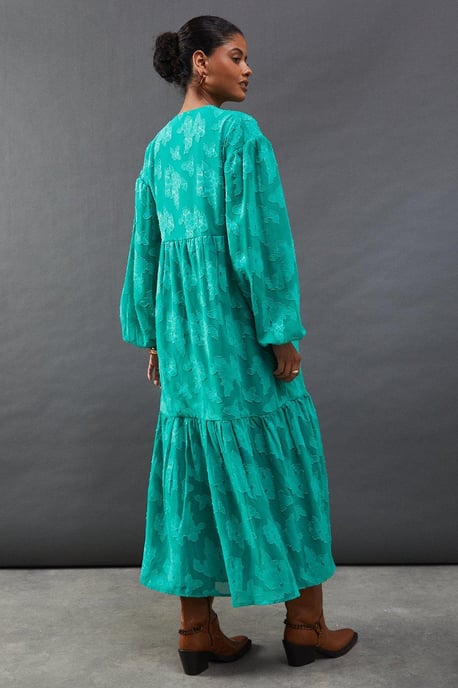Burnout Chiffon Wrap Smock Midi Dress