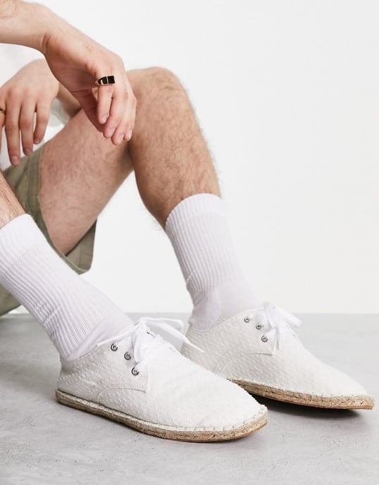 ASOS DESIGN lace up espadrilles in white textured canvas