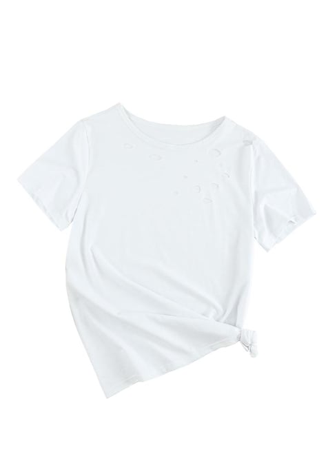 Women's Crew Neck Cotton Mixed T-shirt in White - Image 2
