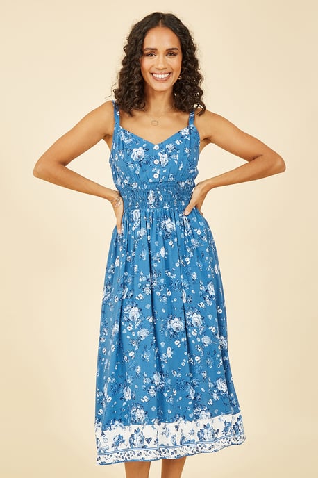 Blue Flower Midi Strappy Sundress