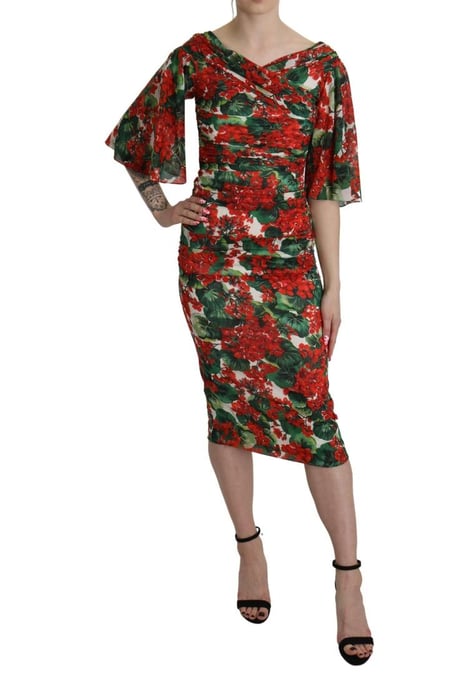 Dolce & Gabbana Women's Red Floral Sheath Midi Silk Stretch Dress - Image 2