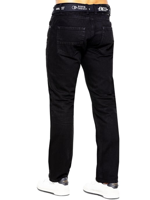Enzo Mens Denim Straight Fit Jeans - Black