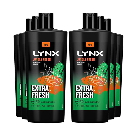 Lynx 3in1 Body, Face & Hair Wash Shower Gel Extra Fresh Jungle Fresh 700ml, 6pk
