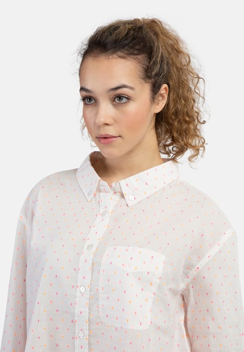 Mymo overhemdblouse Dames Wit roze oranje stippen - Image 5
