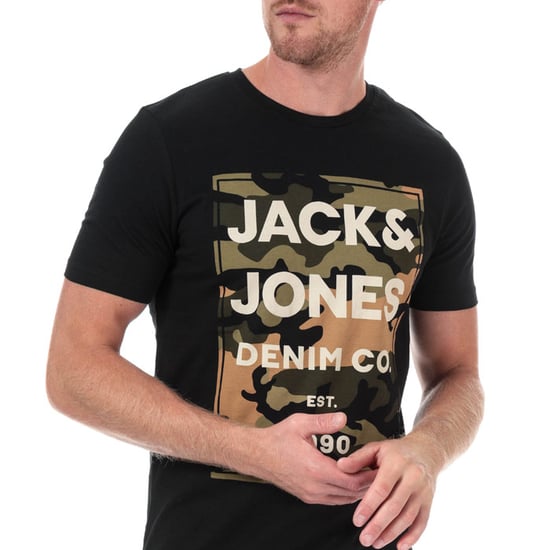Men's Jack Jones Camo Man T-Shirt in Black