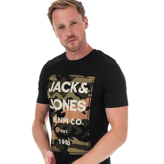 Men's Jack Jones Camo Man T-Shirt in Black