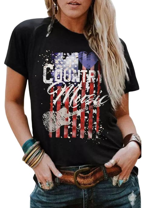 Women's American Flag Print Short Sleeve T-Shirt in Black - Image 5