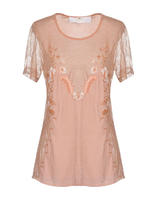 Elisabetta Franchi Gold Pastel Pink Lace Beaded T-Shirt