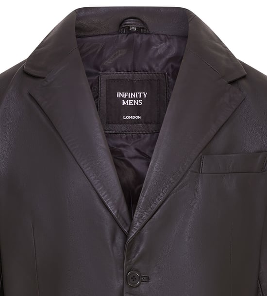 Men’s 2 Button Black Leather Blazer Jacket - Bergen