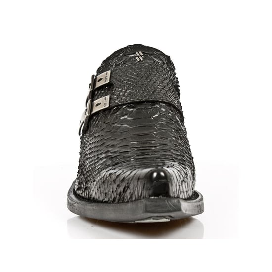 New Rock Embossed Python Black Leather Buckled Shoes-7934-S2