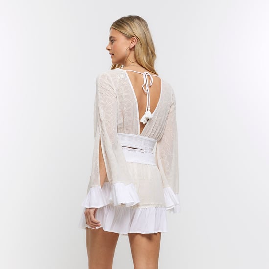 River Island Womens Crop Top Cream Embroidered