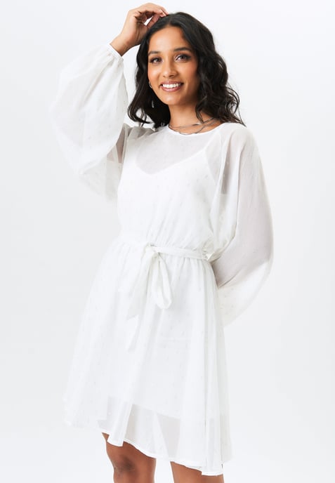Long Sleeve Chiffon Foil Mini Dress - Image 2