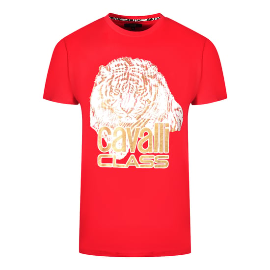 Cavalli Class Stor Tigerlogotyp Röd T-Shirt - Image 1