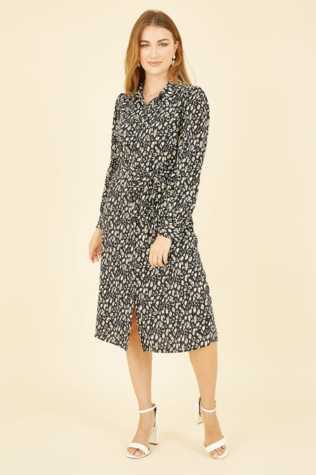 Black Leopard Print Shirt Dress