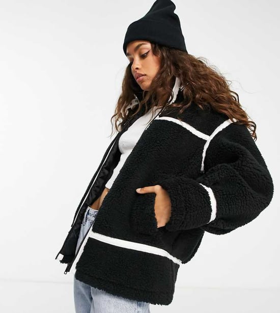 Miss Selfridge Petite faux fur aviator oversized coat in black